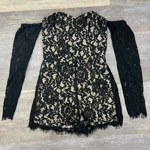 Mustard Seed black lace off shoulder long sleeve romper size small S B154
